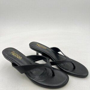 Pazzion Black Leather Thong Heeled Sandals